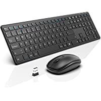 WisFox Combo de Teclado y Mouse Inalámbricos- 2.4G Mouse de Teclado Delgado de Tamaño Completo Packs con Receptor Nano…